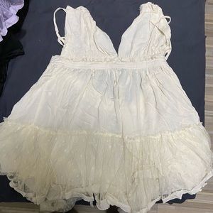 Shein Dobby Mesh Self-Tie Ruffled Halter Dresses - White and Lavender